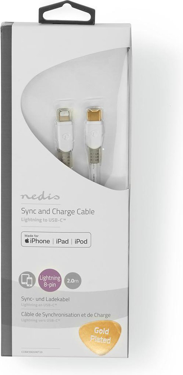 Nedis Apple Lightning-kabel naar USB-C - 2.00m - wit