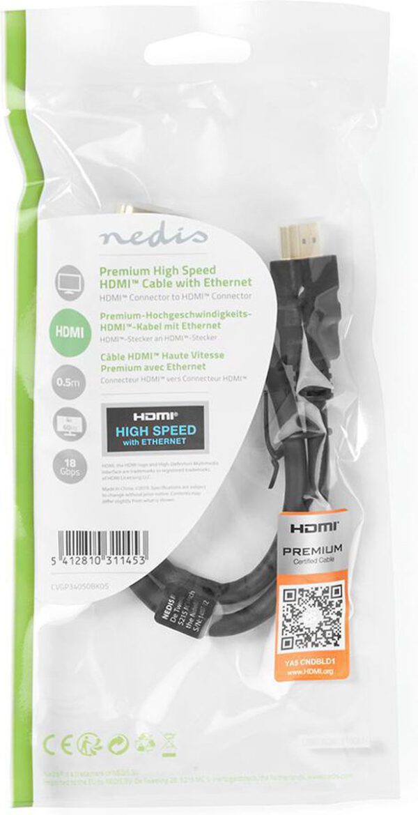 Nedis Premium High Speed HDMI-Kabel met ethernet - 4K@60Hz - 50cm